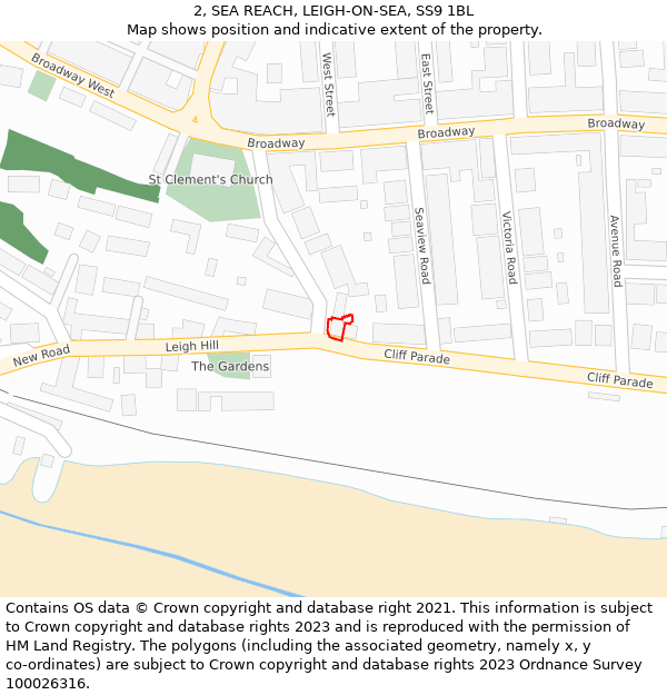 2, SEA REACH, LEIGH-ON-SEA, SS9 1BL: Location map and indicative extent of plot