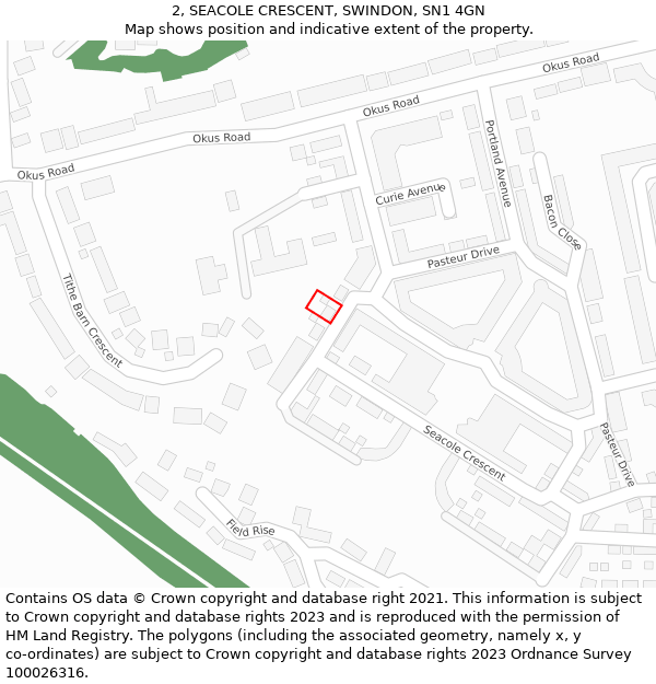 2, SEACOLE CRESCENT, SWINDON, SN1 4GN: Location map and indicative extent of plot
