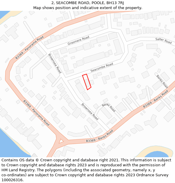 2, SEACOMBE ROAD, POOLE, BH13 7RJ: Location map and indicative extent of plot