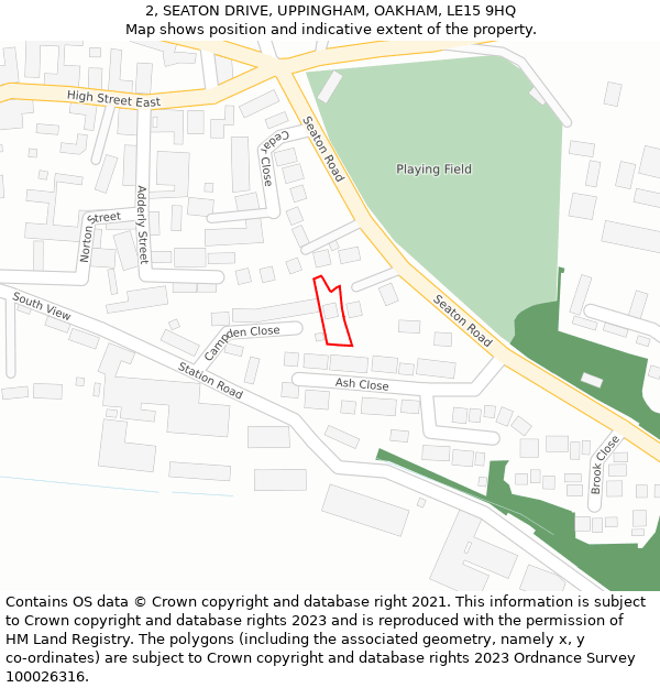 2, SEATON DRIVE, UPPINGHAM, OAKHAM, LE15 9HQ: Location map and indicative extent of plot