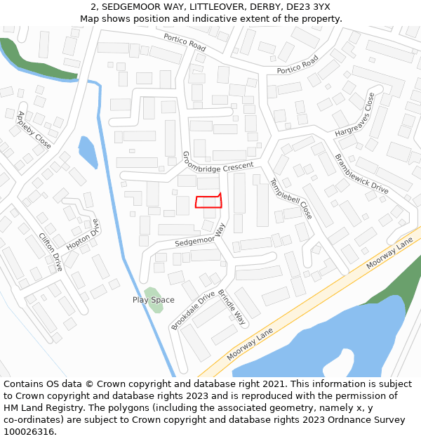 2, SEDGEMOOR WAY, LITTLEOVER, DERBY, DE23 3YX: Location map and indicative extent of plot