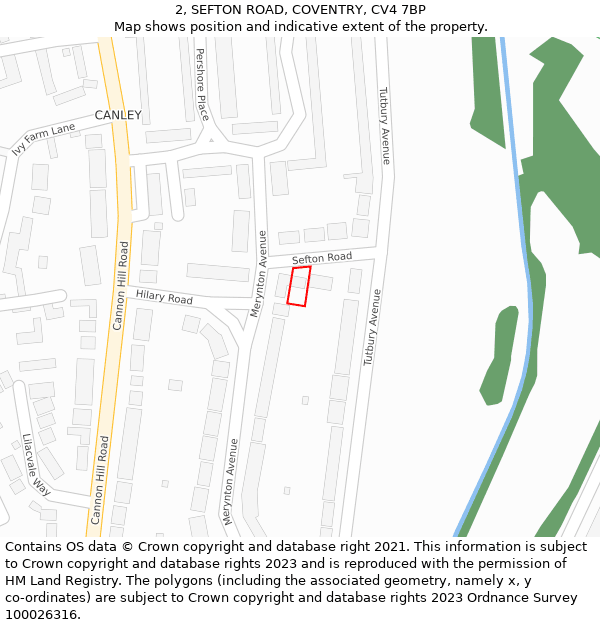 2, SEFTON ROAD, COVENTRY, CV4 7BP: Location map and indicative extent of plot