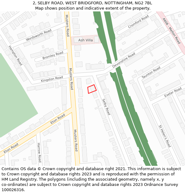 2, SELBY ROAD, WEST BRIDGFORD, NOTTINGHAM, NG2 7BL: Location map and indicative extent of plot