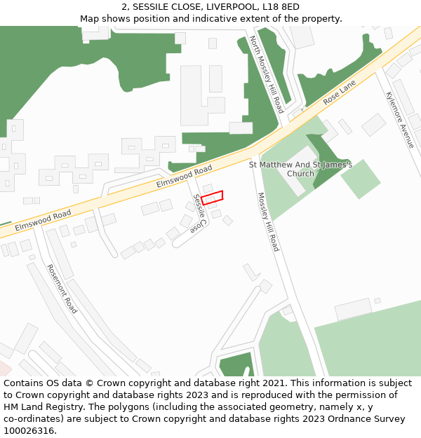 2, SESSILE CLOSE, LIVERPOOL, L18 8ED: Location map and indicative extent of plot