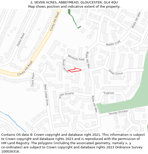 2, SEVEN ACRES, ABBEYMEAD, GLOUCESTER, GL4 4QU: Location map and indicative extent of plot