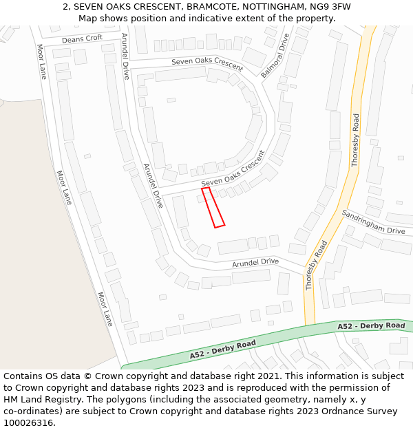 2, SEVEN OAKS CRESCENT, BRAMCOTE, NOTTINGHAM, NG9 3FW: Location map and indicative extent of plot