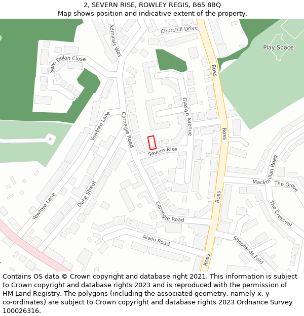 2, SEVERN RISE, ROWLEY REGIS, B65 8BQ: Location map and indicative extent of plot