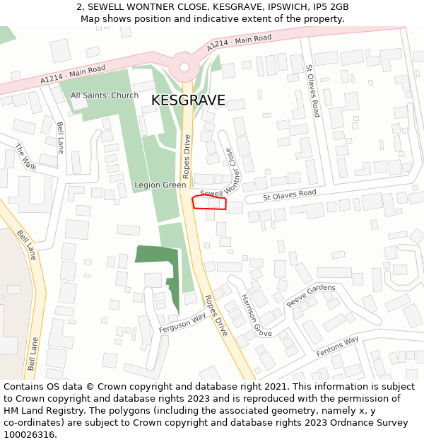 2, SEWELL WONTNER CLOSE, KESGRAVE, IPSWICH, IP5 2GB: Location map and indicative extent of plot