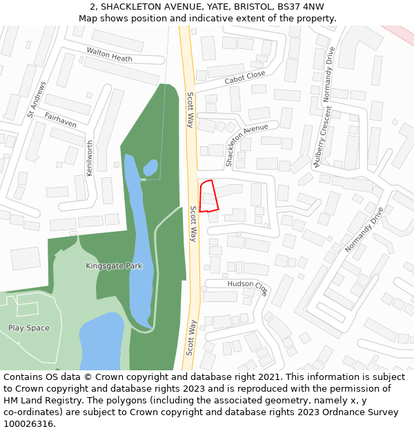 2, SHACKLETON AVENUE, YATE, BRISTOL, BS37 4NW: Location map and indicative extent of plot