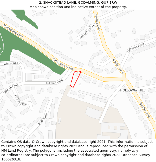 2, SHACKSTEAD LANE, GODALMING, GU7 1RW: Location map and indicative extent of plot