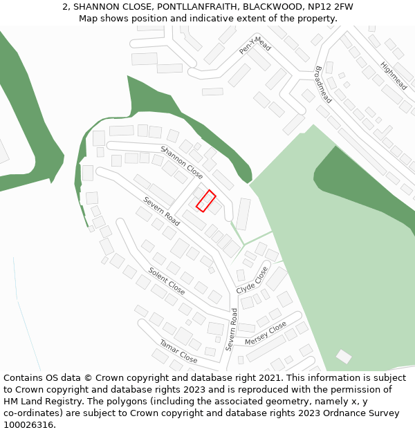 2, SHANNON CLOSE, PONTLLANFRAITH, BLACKWOOD, NP12 2FW: Location map and indicative extent of plot