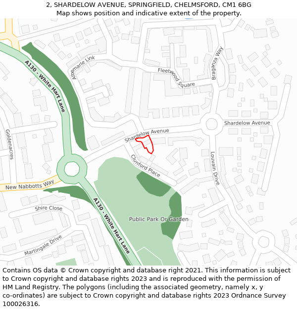 2, SHARDELOW AVENUE, SPRINGFIELD, CHELMSFORD, CM1 6BG: Location map and indicative extent of plot