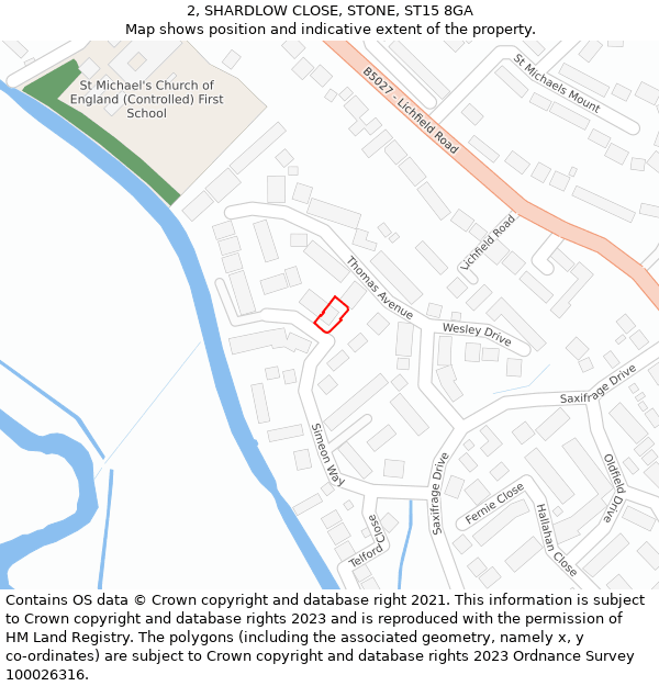 2, SHARDLOW CLOSE, STONE, ST15 8GA: Location map and indicative extent of plot