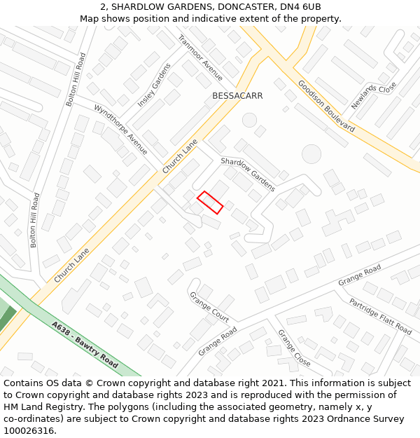 2, SHARDLOW GARDENS, DONCASTER, DN4 6UB: Location map and indicative extent of plot