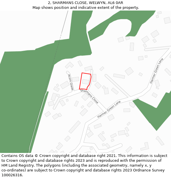 2, SHARMANS CLOSE, WELWYN, AL6 0AR: Location map and indicative extent of plot