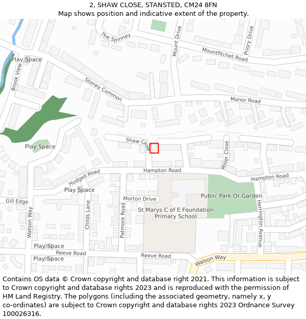 2, SHAW CLOSE, STANSTED, CM24 8FN: Location map and indicative extent of plot