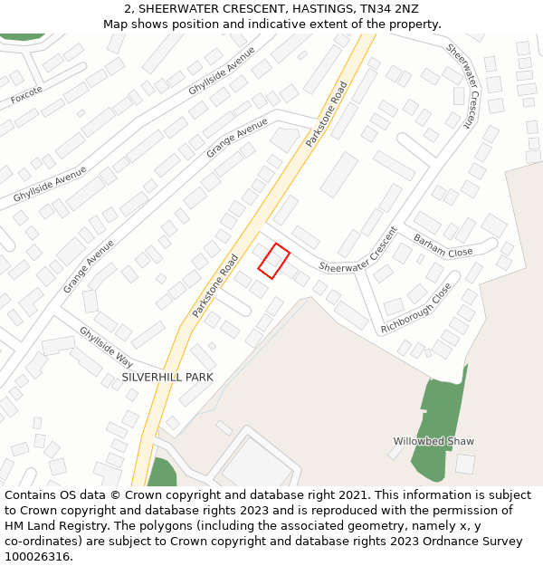 2, SHEERWATER CRESCENT, HASTINGS, TN34 2NZ: Location map and indicative extent of plot