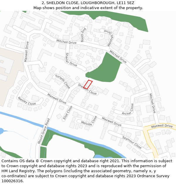 2, SHELDON CLOSE, LOUGHBOROUGH, LE11 5EZ: Location map and indicative extent of plot