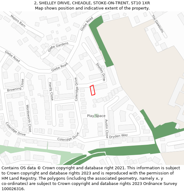 2, SHELLEY DRIVE, CHEADLE, STOKE-ON-TRENT, ST10 1XR: Location map and indicative extent of plot
