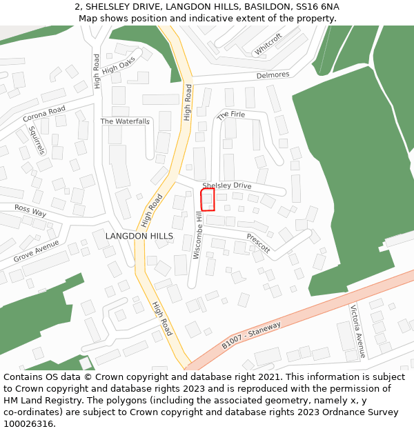 2, SHELSLEY DRIVE, LANGDON HILLS, BASILDON, SS16 6NA: Location map and indicative extent of plot