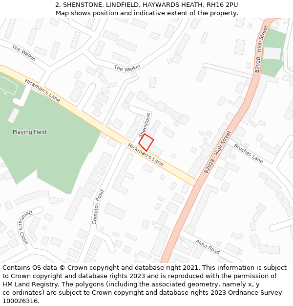 2, SHENSTONE, LINDFIELD, HAYWARDS HEATH, RH16 2PU: Location map and indicative extent of plot