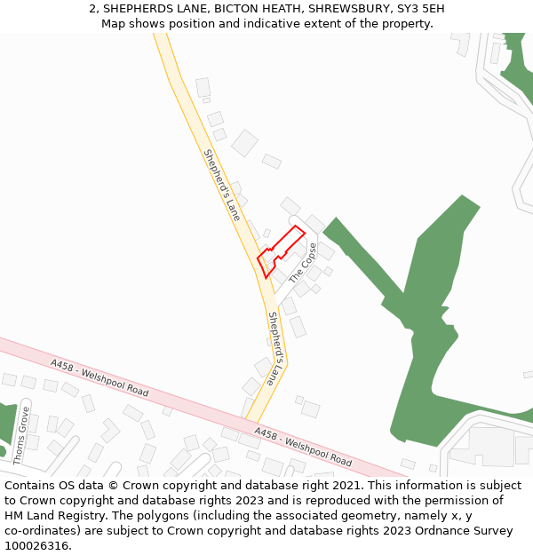 2, SHEPHERDS LANE, BICTON HEATH, SHREWSBURY, SY3 5EH: Location map and indicative extent of plot