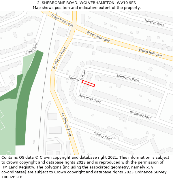 2, SHERBORNE ROAD, WOLVERHAMPTON, WV10 9ES: Location map and indicative extent of plot
