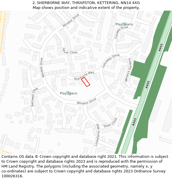 2, SHERBORNE WAY, THRAPSTON, KETTERING, NN14 4XG: Location map and indicative extent of plot