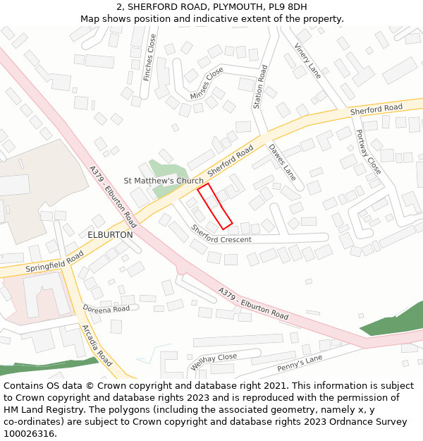 2, SHERFORD ROAD, PLYMOUTH, PL9 8DH: Location map and indicative extent of plot