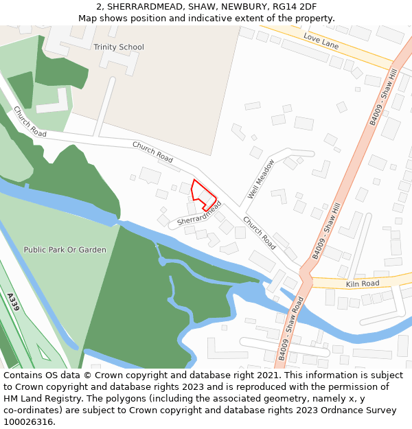 2, SHERRARDMEAD, SHAW, NEWBURY, RG14 2DF: Location map and indicative extent of plot