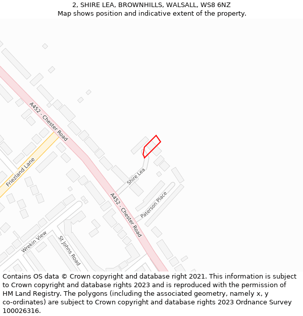 2, SHIRE LEA, BROWNHILLS, WALSALL, WS8 6NZ: Location map and indicative extent of plot