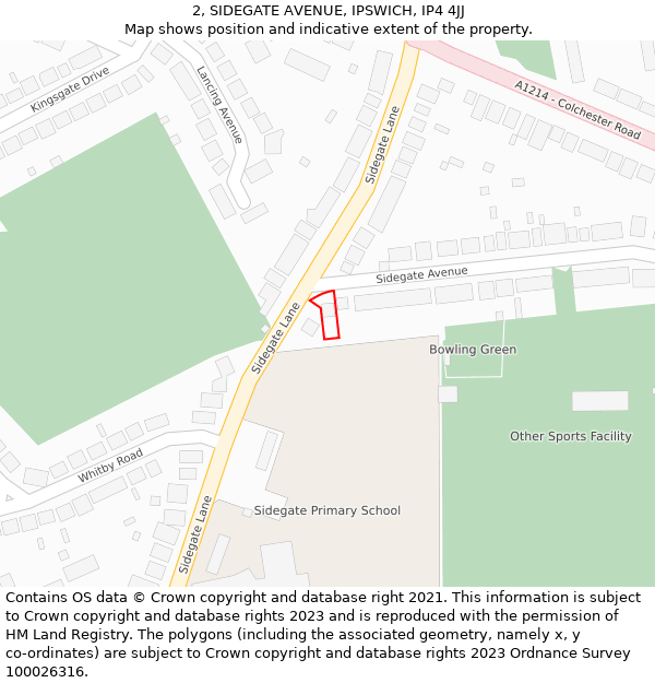2, SIDEGATE AVENUE, IPSWICH, IP4 4JJ: Location map and indicative extent of plot