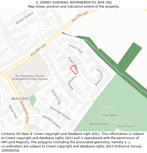 2, SIDNEY GARDENS, BOURNEMOUTH, BH9 3SG: Location map and indicative extent of plot