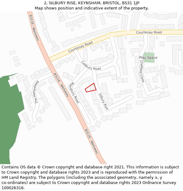 2, SILBURY RISE, KEYNSHAM, BRISTOL, BS31 1JP: Location map and indicative extent of plot