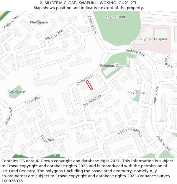 2, SILISTRIA CLOSE, KNAPHILL, WOKING, GU21 2TL: Location map and indicative extent of plot