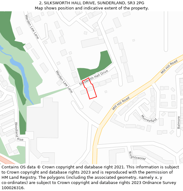 2, SILKSWORTH HALL DRIVE, SUNDERLAND, SR3 2PG: Location map and indicative extent of plot