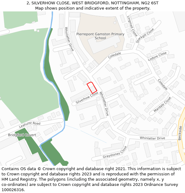 2, SILVERHOW CLOSE, WEST BRIDGFORD, NOTTINGHAM, NG2 6ST: Location map and indicative extent of plot