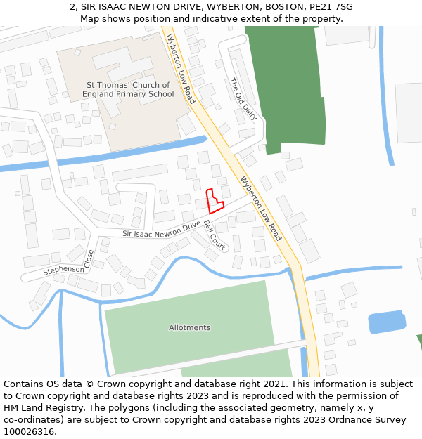 2, SIR ISAAC NEWTON DRIVE, WYBERTON, BOSTON, PE21 7SG: Location map and indicative extent of plot