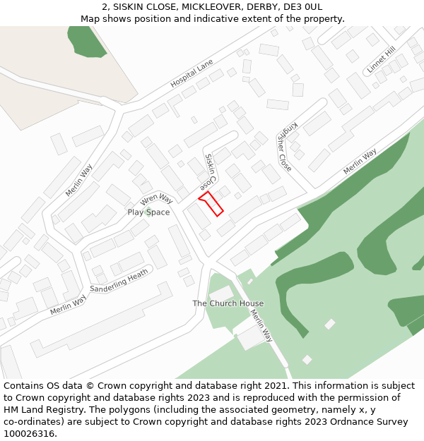 2, SISKIN CLOSE, MICKLEOVER, DERBY, DE3 0UL: Location map and indicative extent of plot