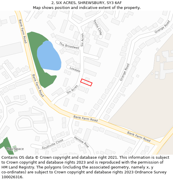 2, SIX ACRES, SHREWSBURY, SY3 6AF: Location map and indicative extent of plot