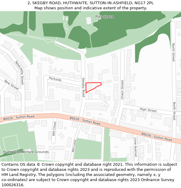 2, SKEGBY ROAD, HUTHWAITE, SUTTON-IN-ASHFIELD, NG17 2PL: Location map and indicative extent of plot