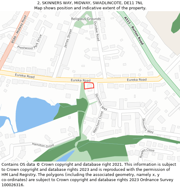 2, SKINNERS WAY, MIDWAY, SWADLINCOTE, DE11 7NL: Location map and indicative extent of plot