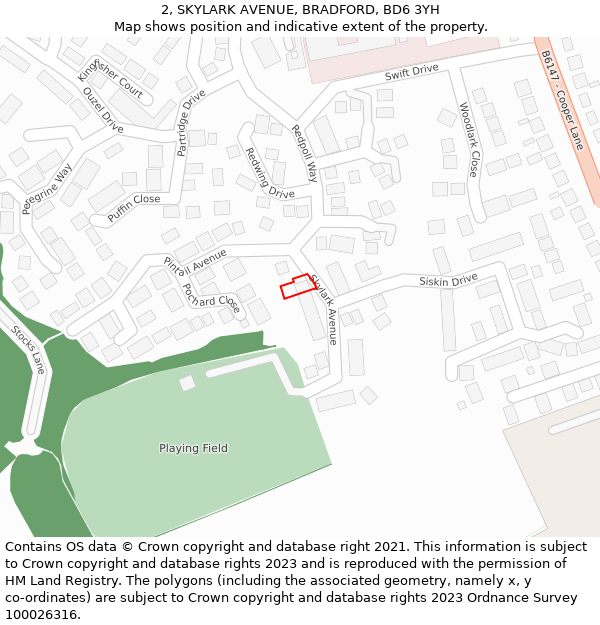 2, SKYLARK AVENUE, BRADFORD, BD6 3YH: Location map and indicative extent of plot