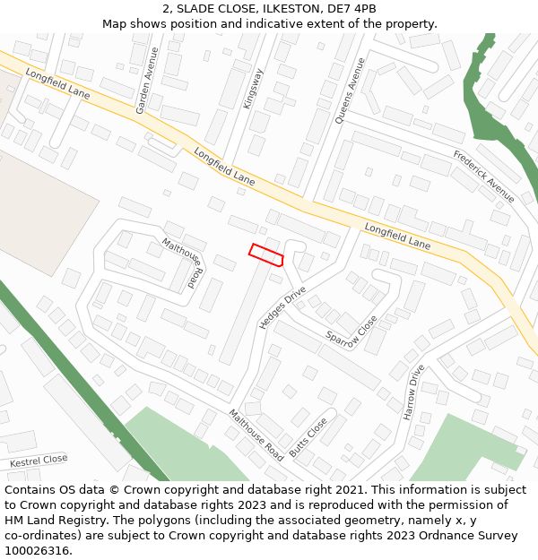 2, SLADE CLOSE, ILKESTON, DE7 4PB: Location map and indicative extent of plot