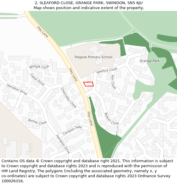 2, SLEAFORD CLOSE, GRANGE PARK, SWINDON, SN5 6JU: Location map and indicative extent of plot