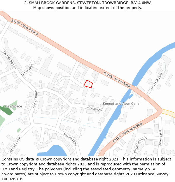 2, SMALLBROOK GARDENS, STAVERTON, TROWBRIDGE, BA14 6NW: Location map and indicative extent of plot