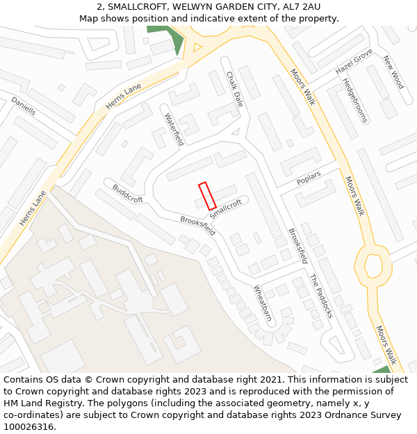 2, SMALLCROFT, WELWYN GARDEN CITY, AL7 2AU: Location map and indicative extent of plot