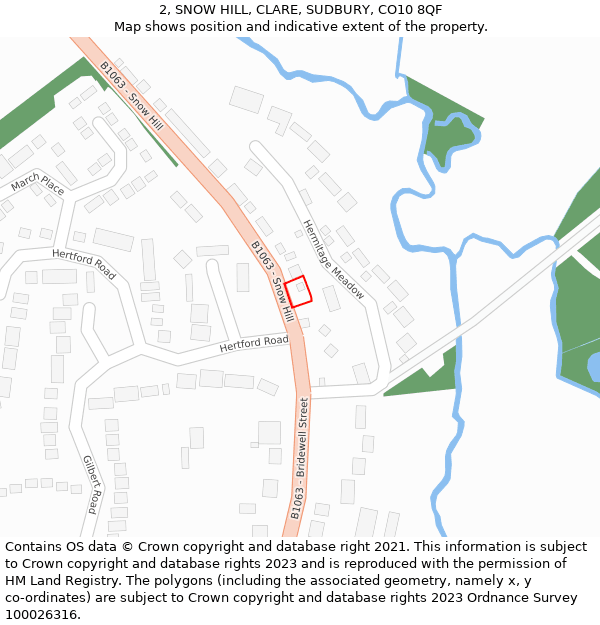 2, SNOW HILL, CLARE, SUDBURY, CO10 8QF: Location map and indicative extent of plot