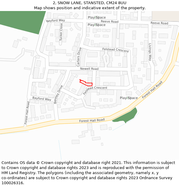 2, SNOW LANE, STANSTED, CM24 8UU: Location map and indicative extent of plot