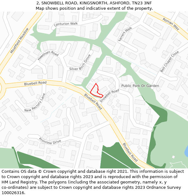 2, SNOWBELL ROAD, KINGSNORTH, ASHFORD, TN23 3NF: Location map and indicative extent of plot